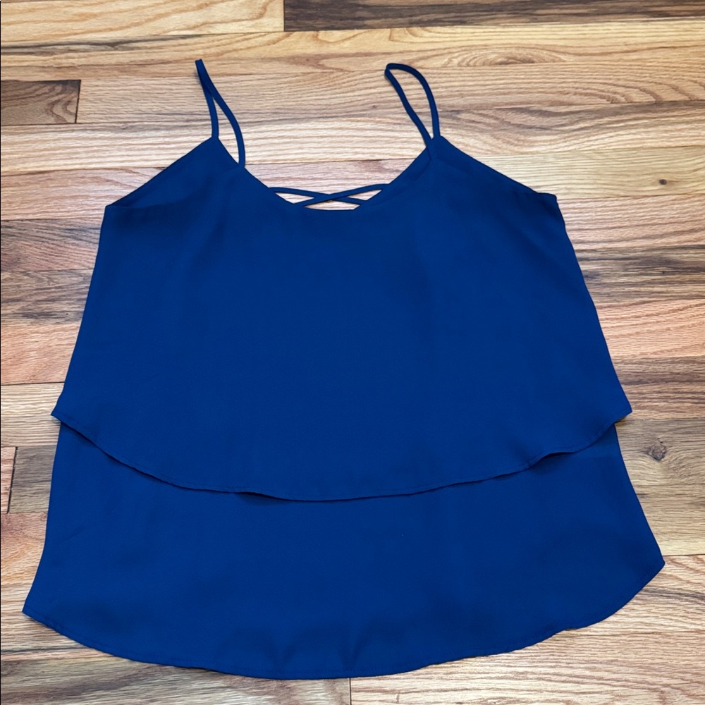 Alya Navy Blue Chiffon Layer Tank Small